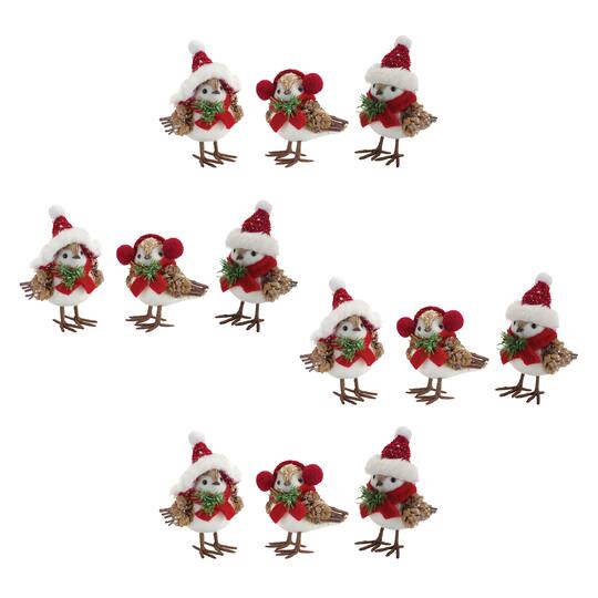 Winter Bird Shelf Sitter with Natural Accents, 4 Pack of 3